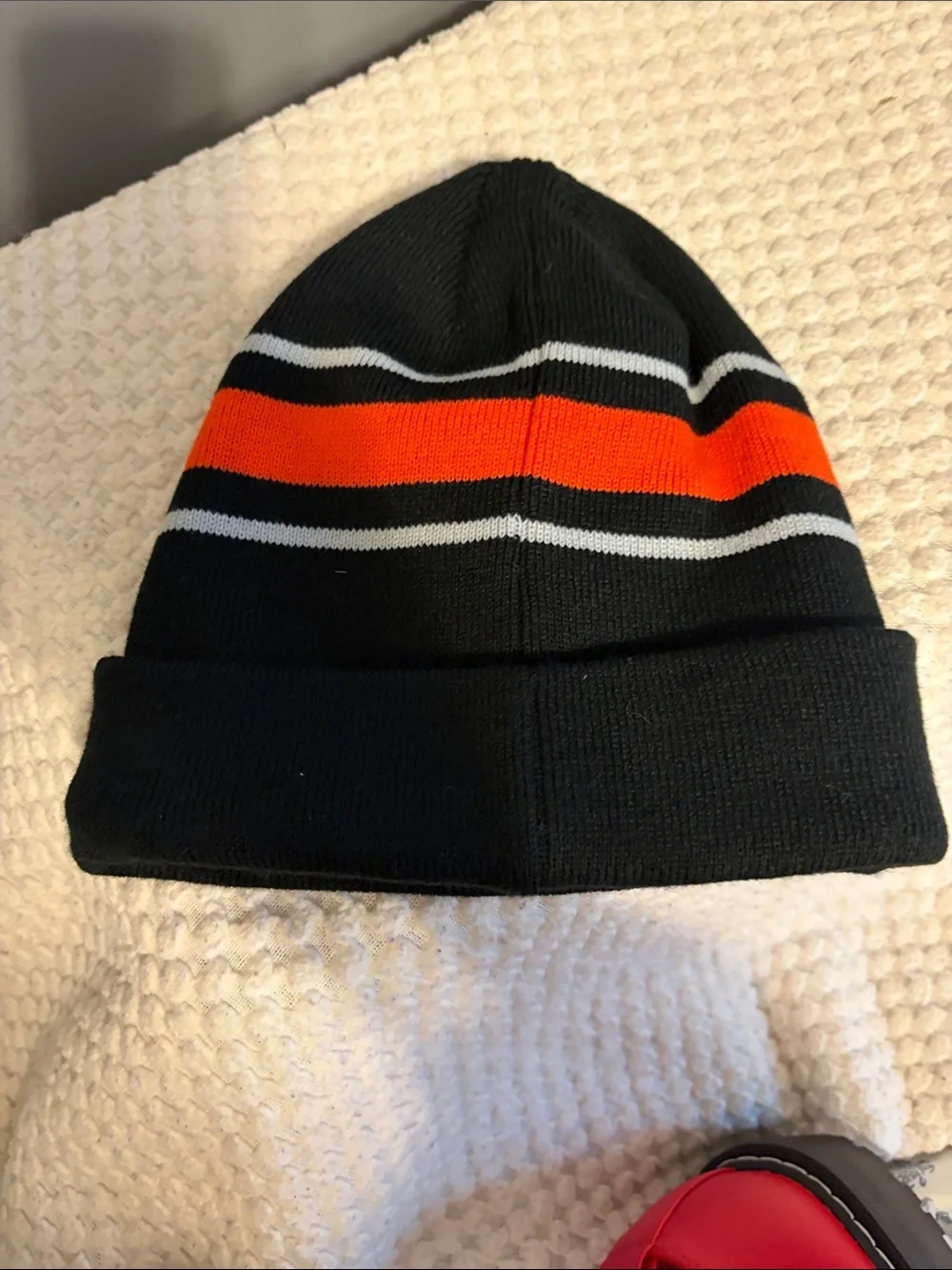 Hurley Black Beanie with Orange and Gray Stripes - Youth
